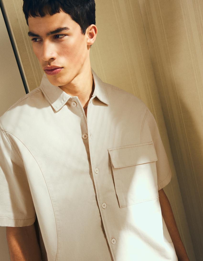 Short sleeve boxy fit shirt-Sand