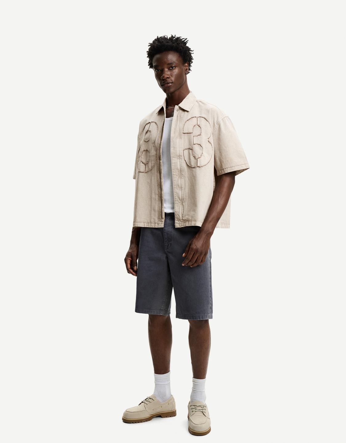Embroidered short sleeve boxy fit shirt