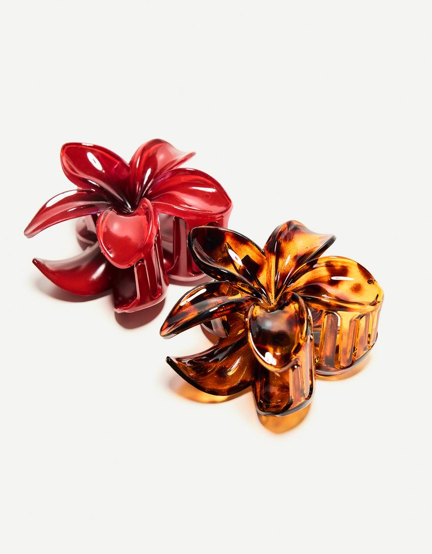 2-Pack haarclips bloemen-Bordeaux