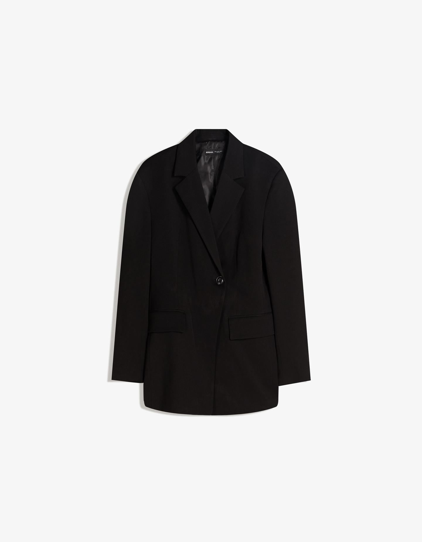 Bershka blezer z guzikiem z boku czarny