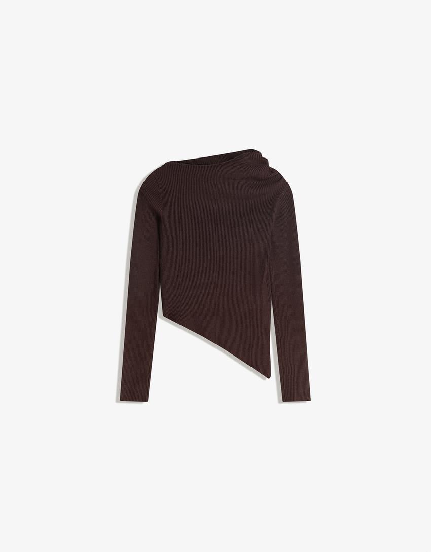 Camisola assimétrica franzido-Marrom
