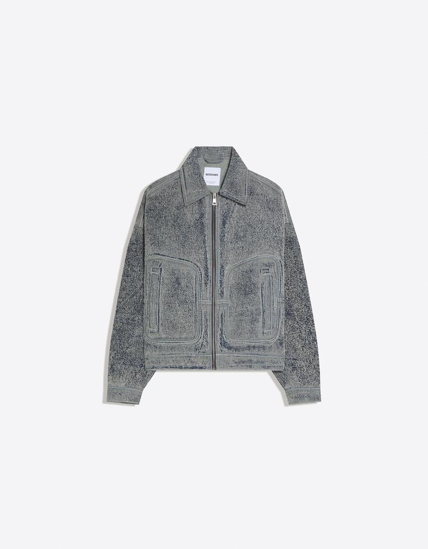 Denim jack met structuur-Gewassen blauw