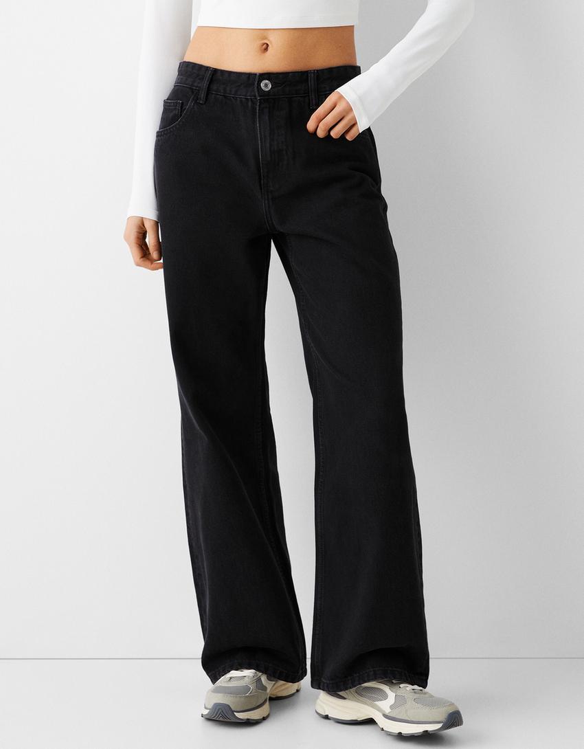 جينز نمط التسعينيات بساق عريضة-أسود-1