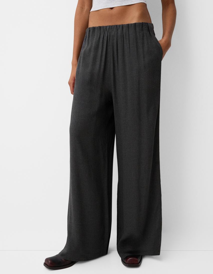 Wide-leg trousers-Dark grey-1