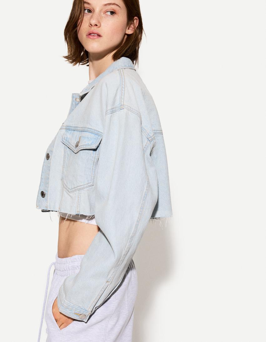 Geacă denim cropped-Albastru deschis