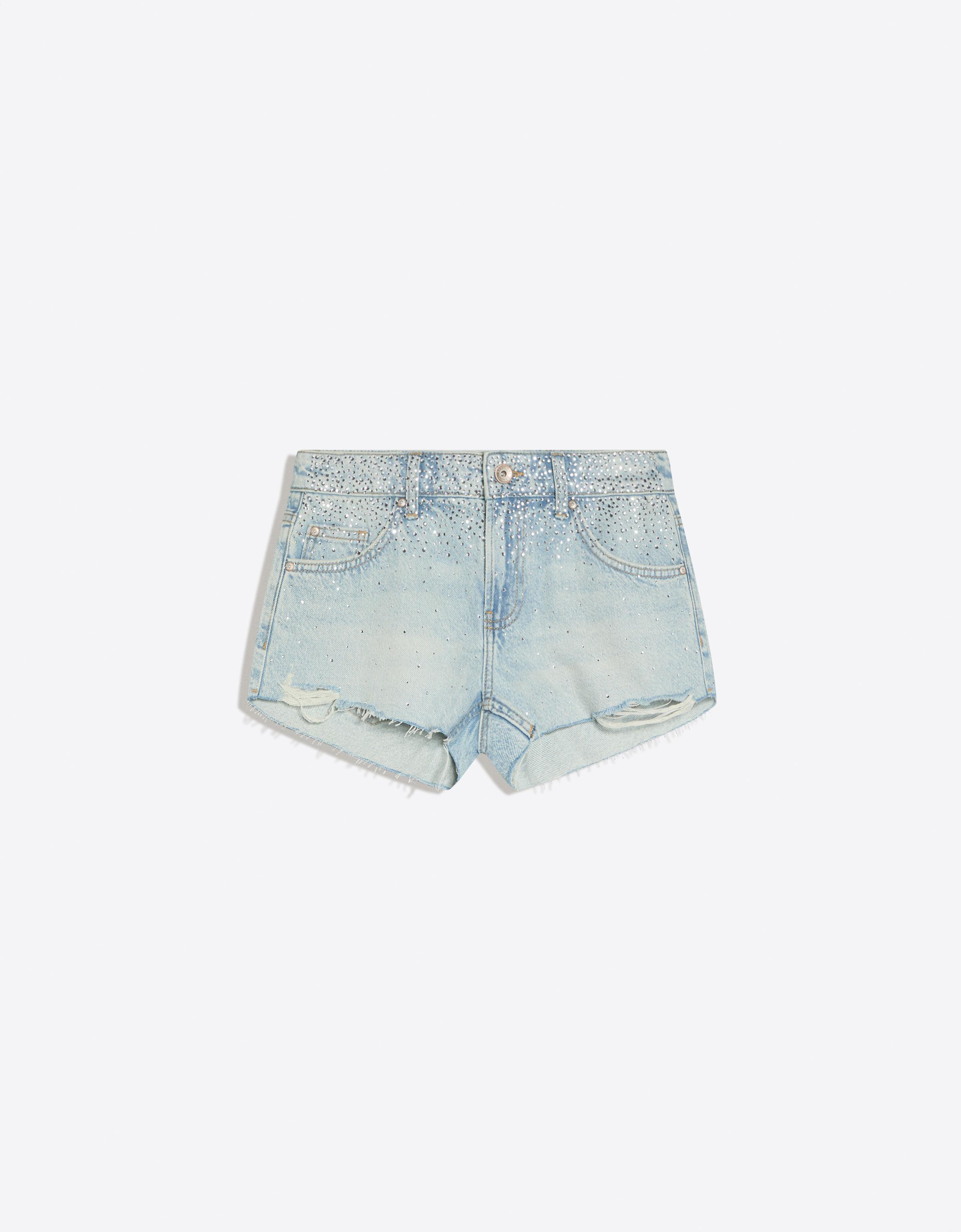 Shimmery denim shorts — Light blue