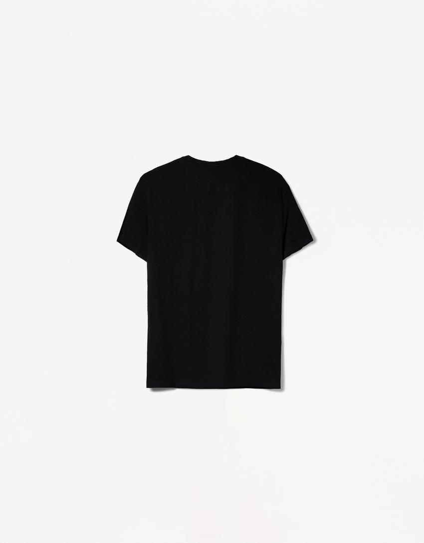 Embroidered short sleeve roll-up T-shirt-Black