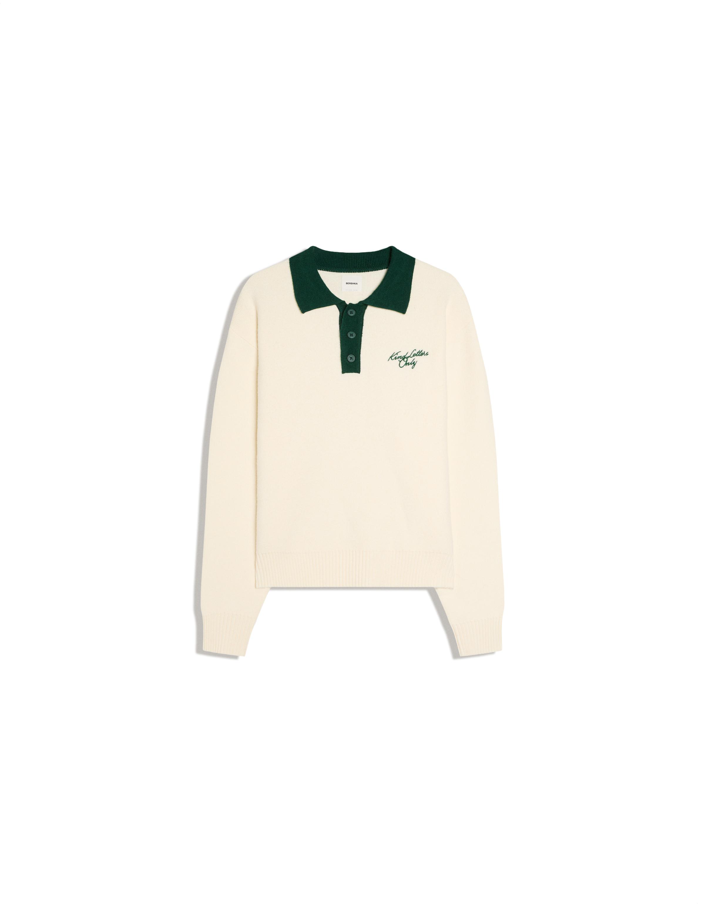 Contrast embroidered polo collar jumper — Off white