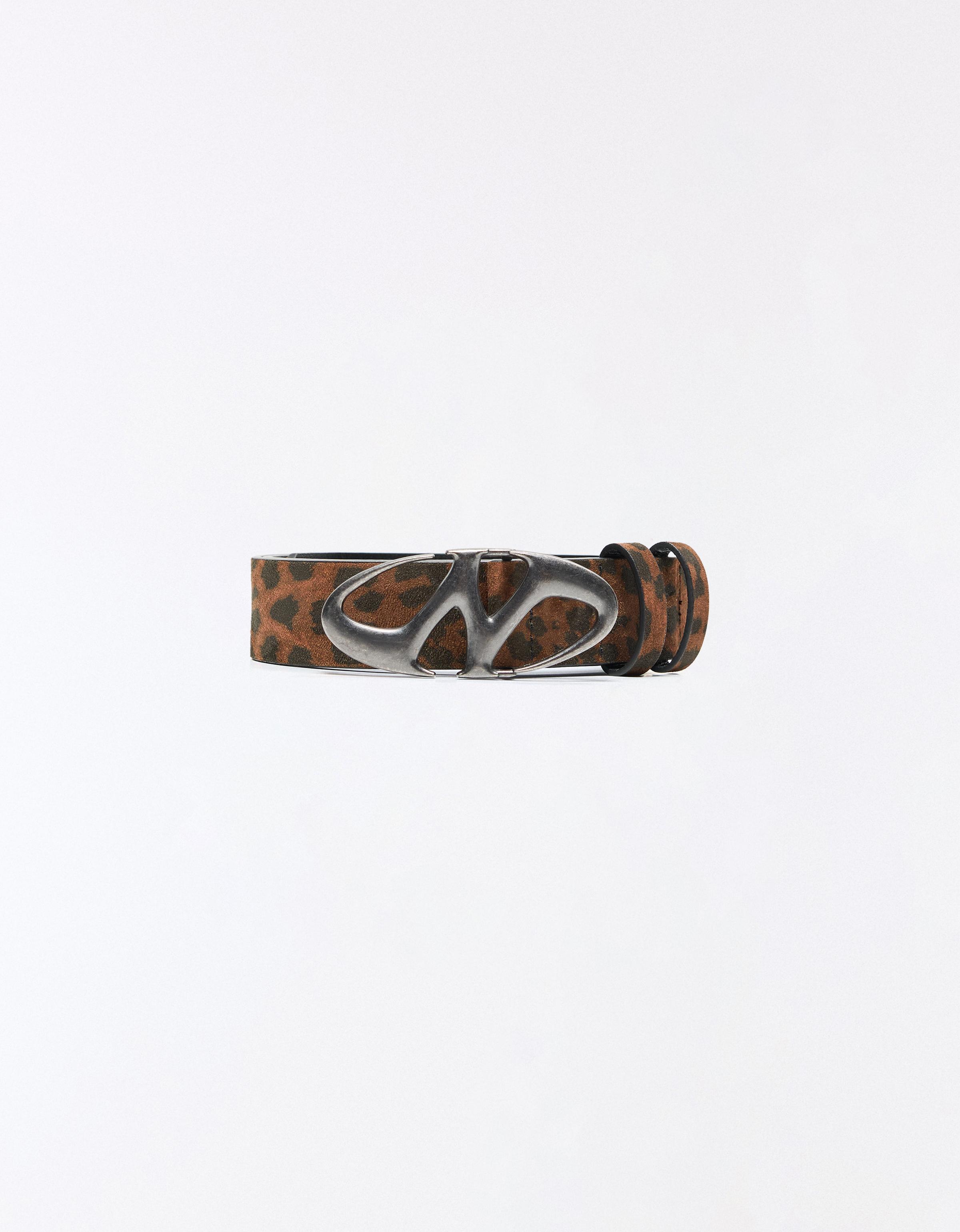 Animal print buckle belt — Brown