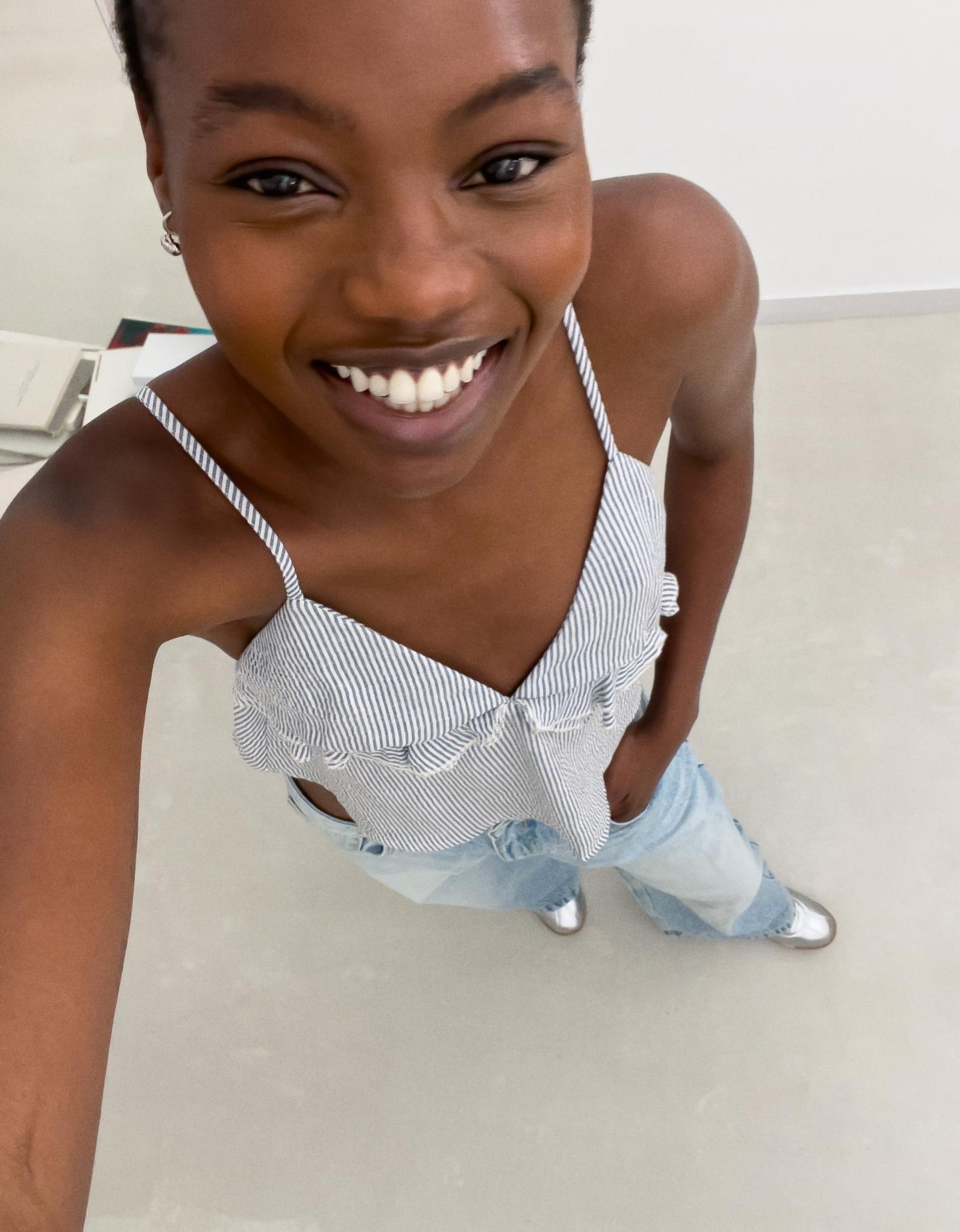 Bershka top w rustykalnym stylu granatowy