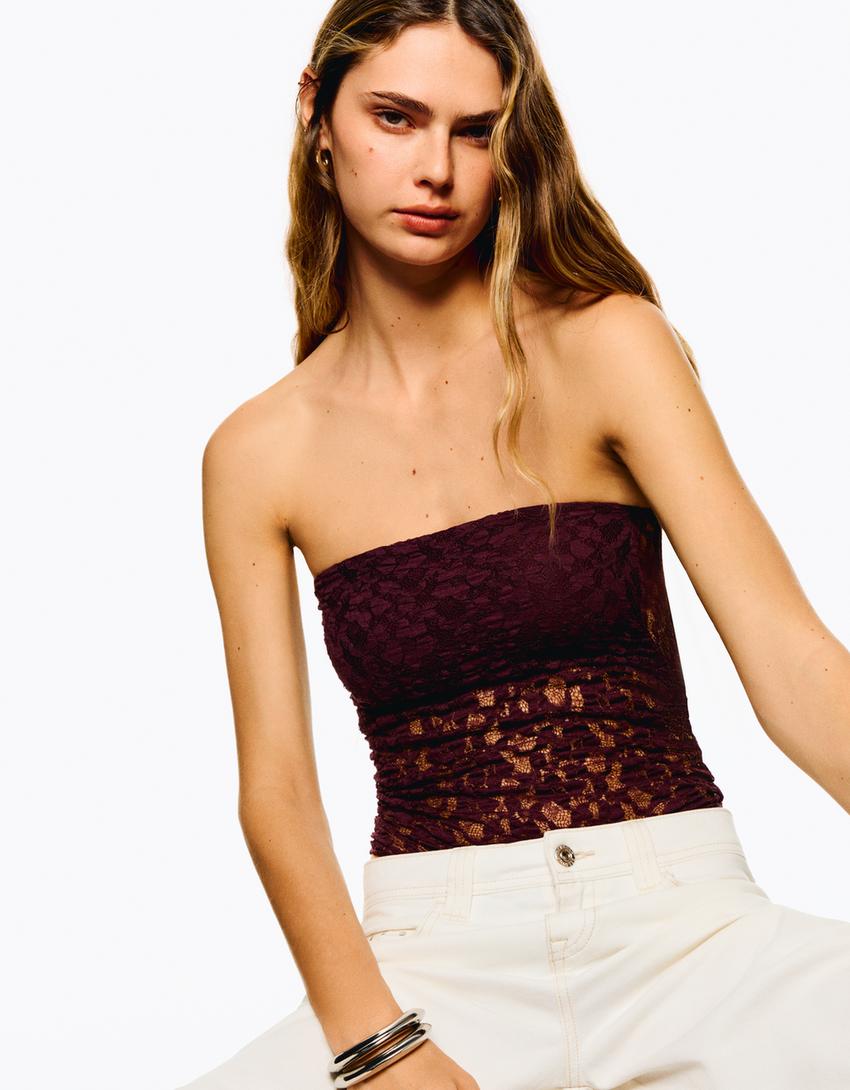 Body bandeau en dentelle-Bordeaux-0