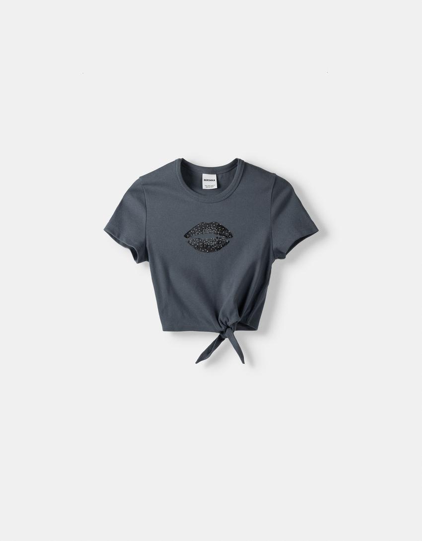 Baskılı kısa kollu t-shirt-Koyu gri-4