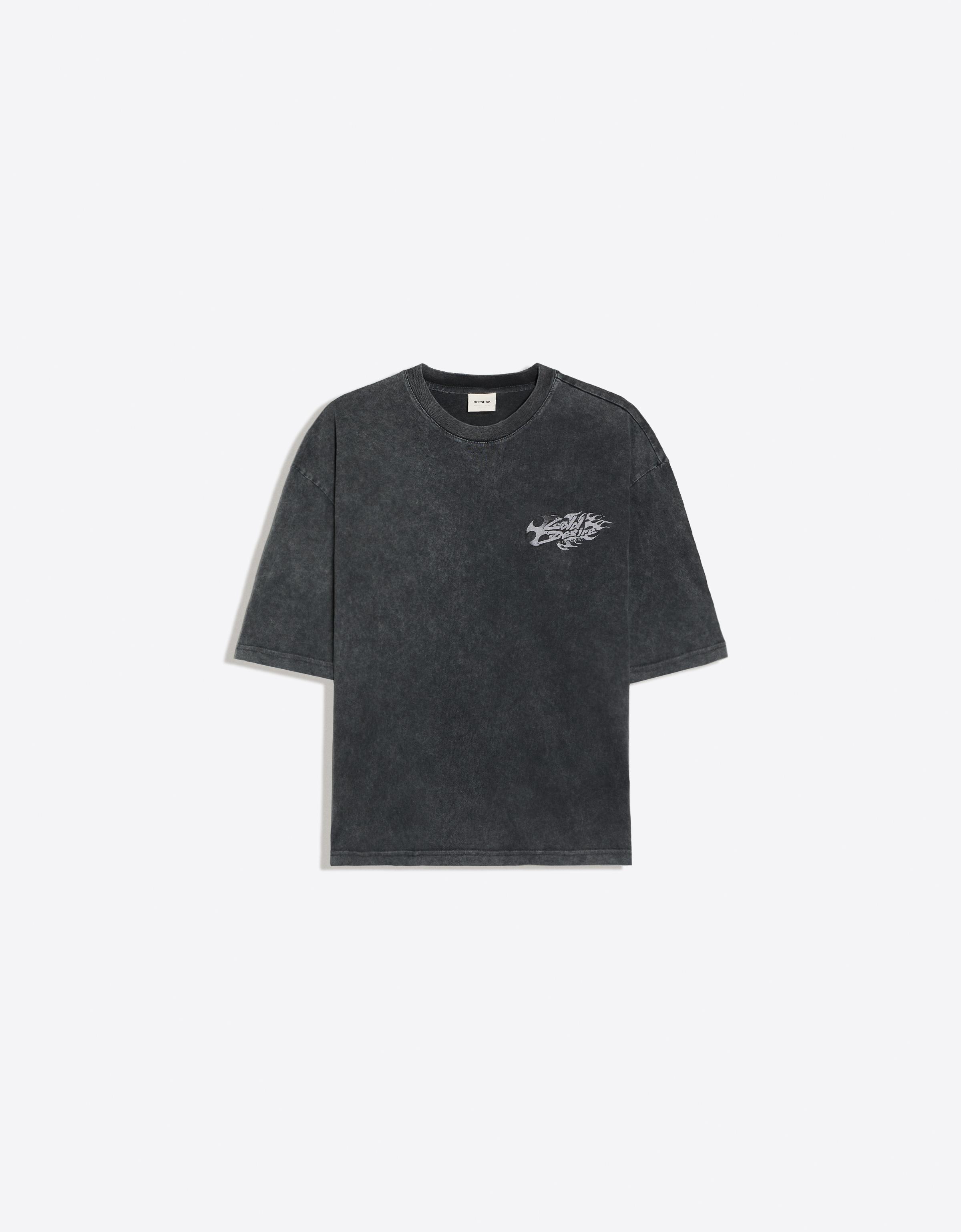 Washed boxy fit print T-shirt — Black
