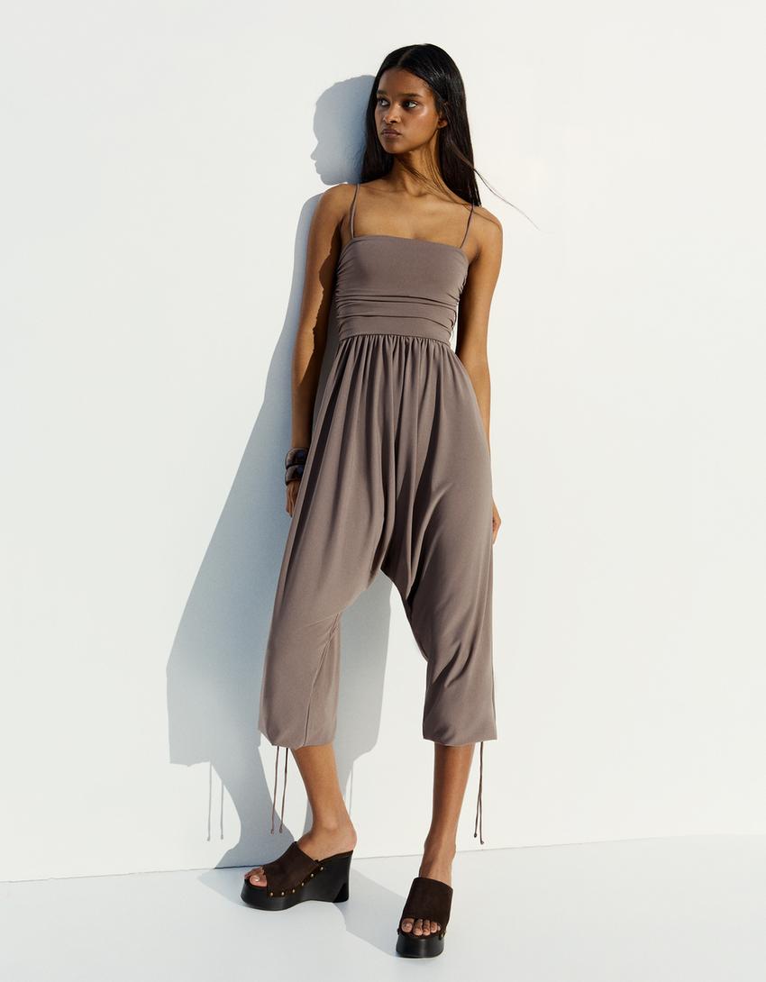 Strappy sarouel jumpsuit-Sand
