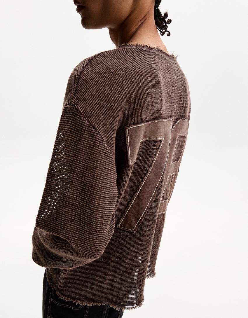 Langärmeliges Shirt mit Mesh-Braun-2
