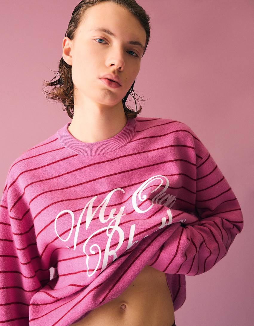 Stripe print jumper-Pink
