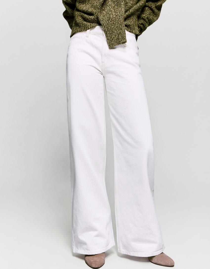 Jeans gamba larga-Avorio