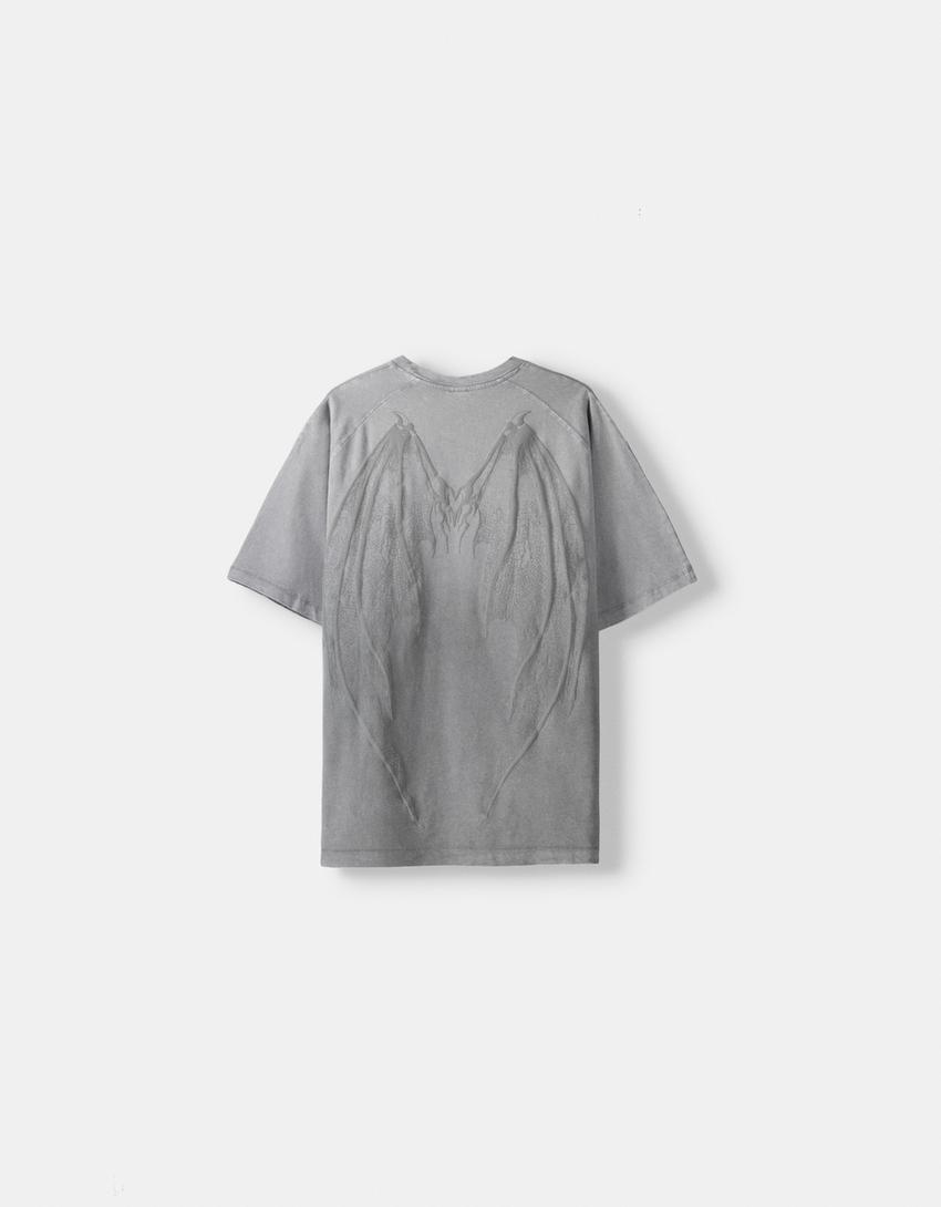 T-shirt oversize effet délavé imprimé-Gris-5