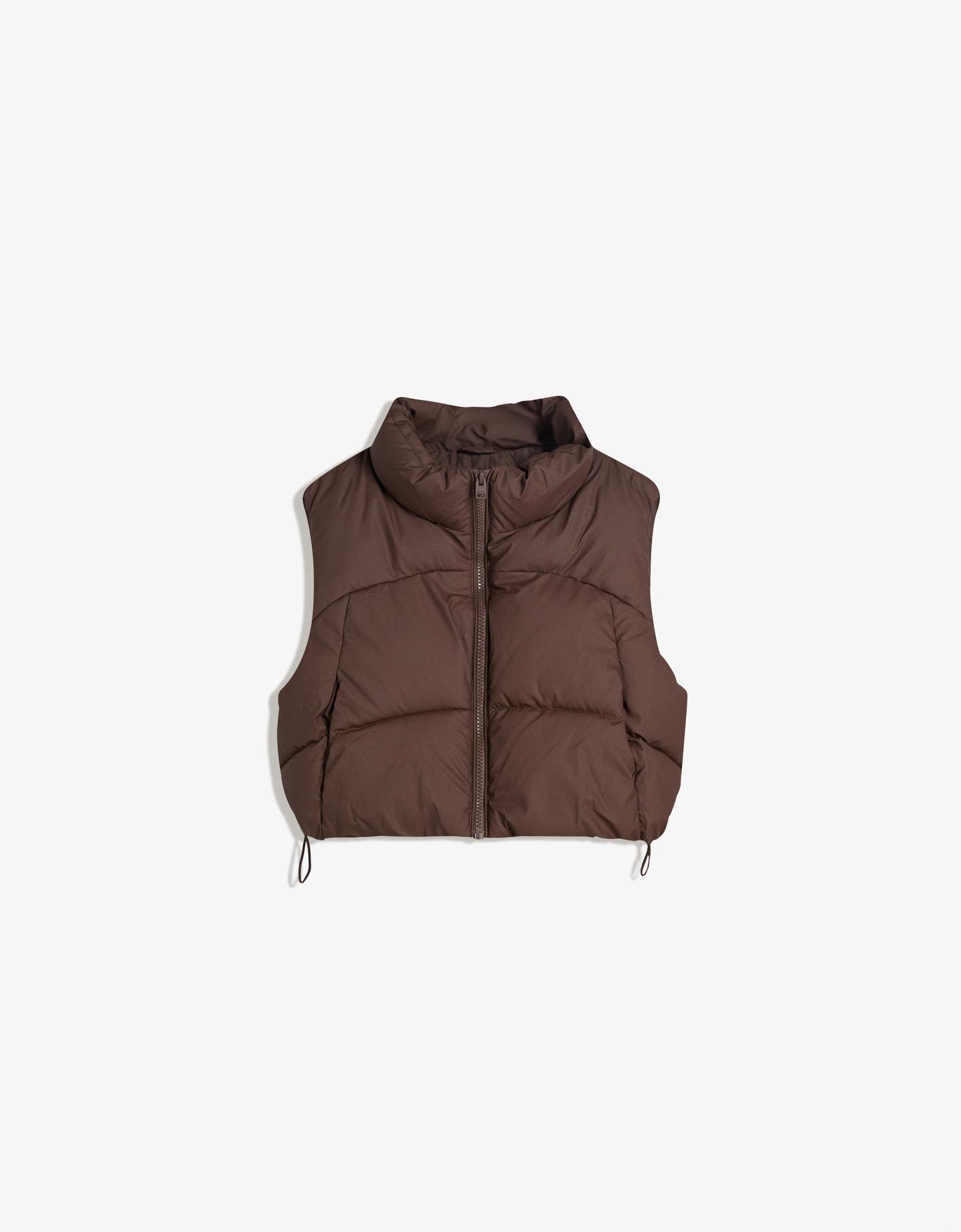 Bershka krótka pikowana kamizelka brązowy