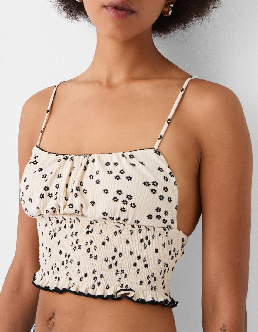 Top marguerites smocks à fil élastique-Noir-5