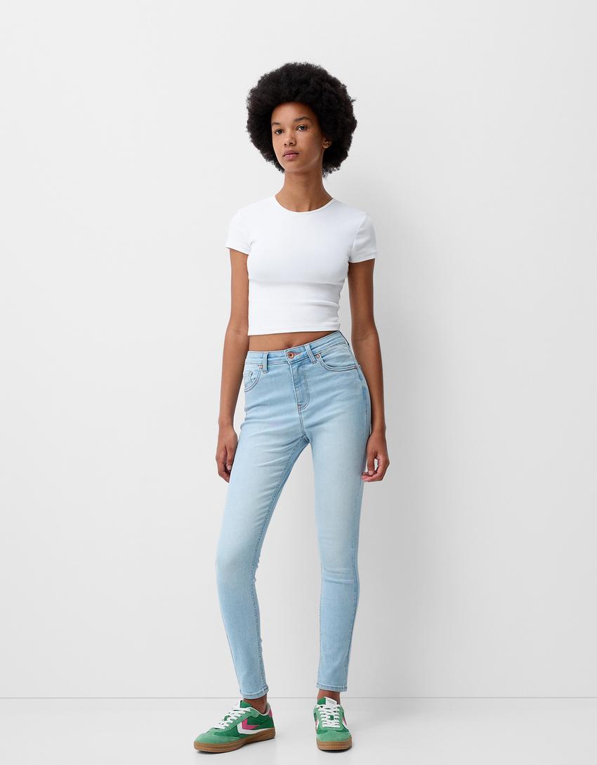 Jeans taille très haute skinny-Bleu clair