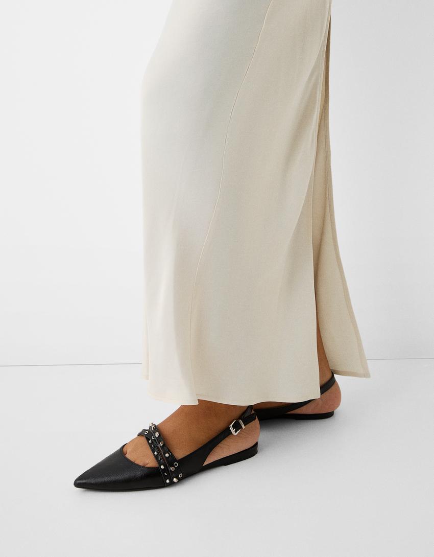 تنورة متوسطة الطول من الساتان-أبيض-5