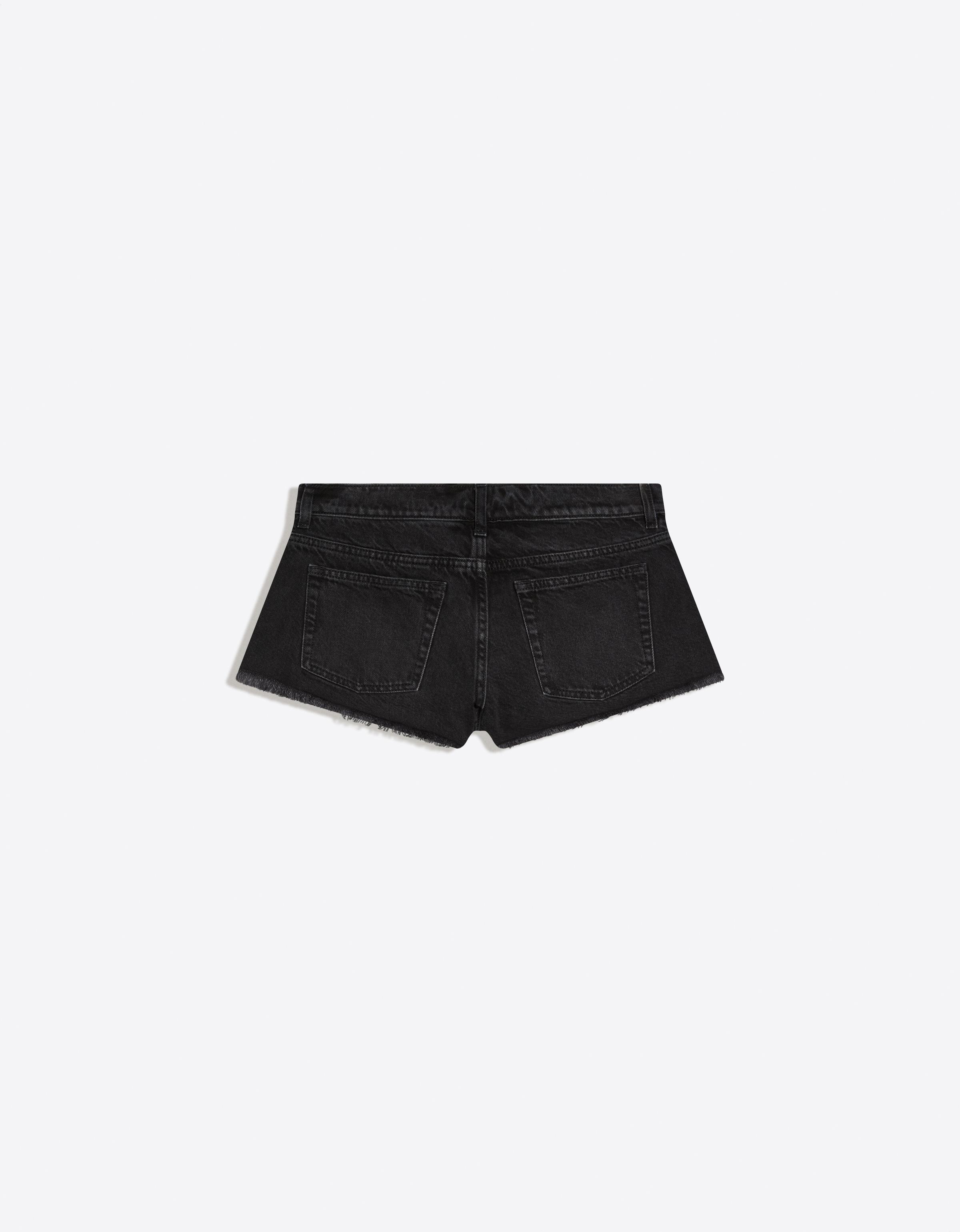 Denim mini shorts with frayed hem — Black