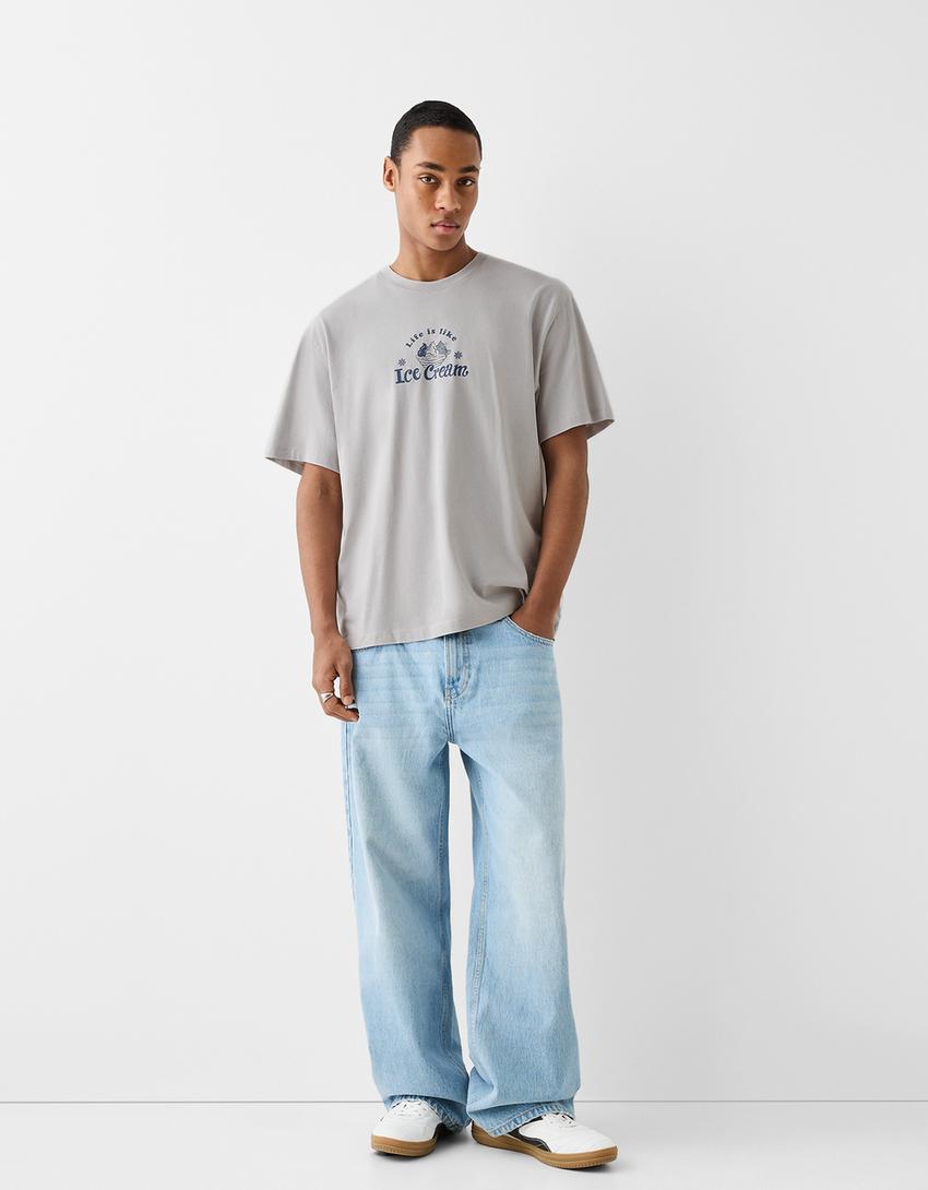 T-shirt manches courtes boxy fit imprimé-Pierre-3