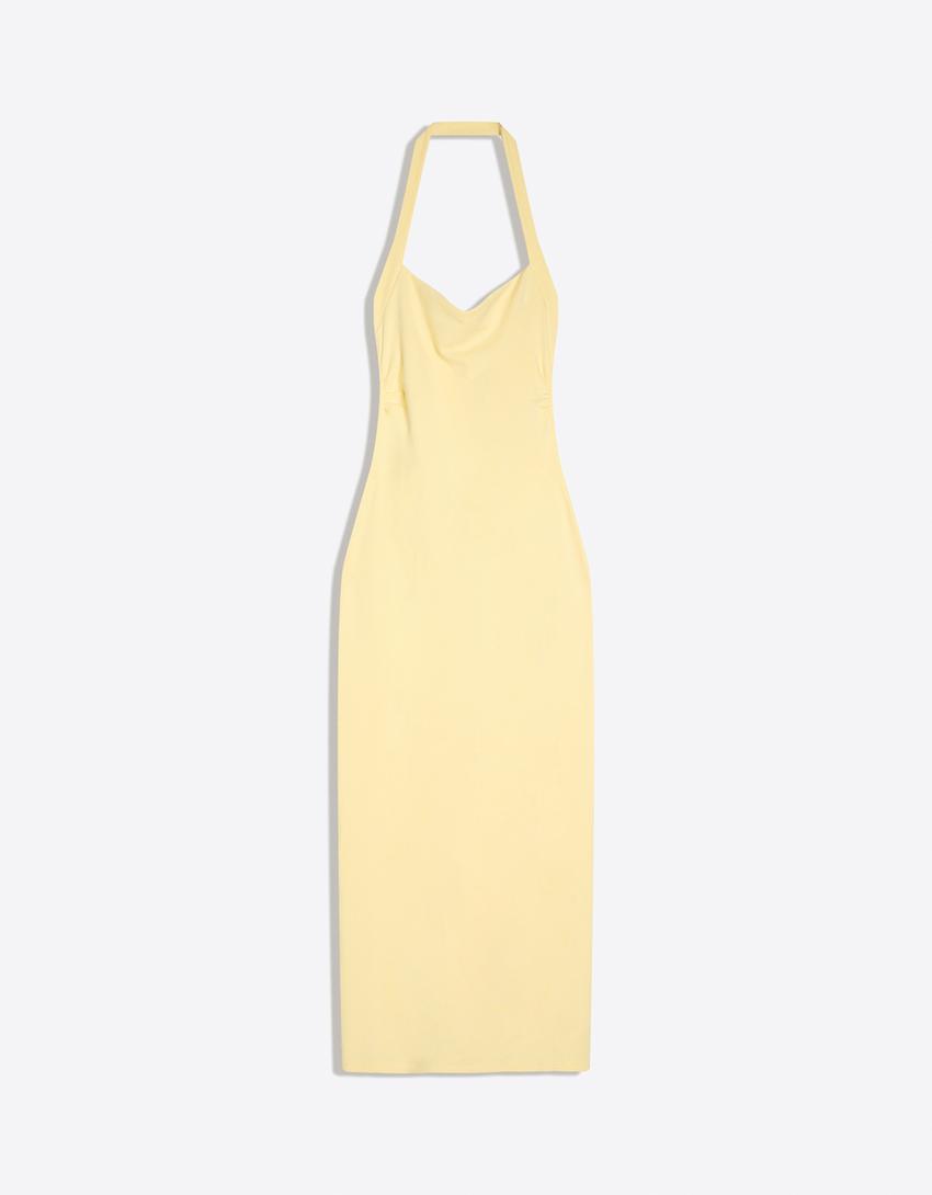 Halterneck midi dress-Yellow