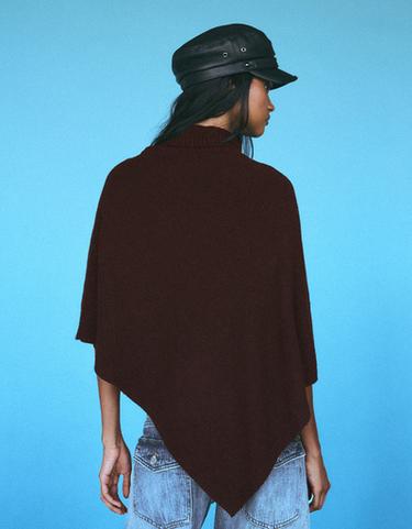 High neck knit poncho — Brown 2