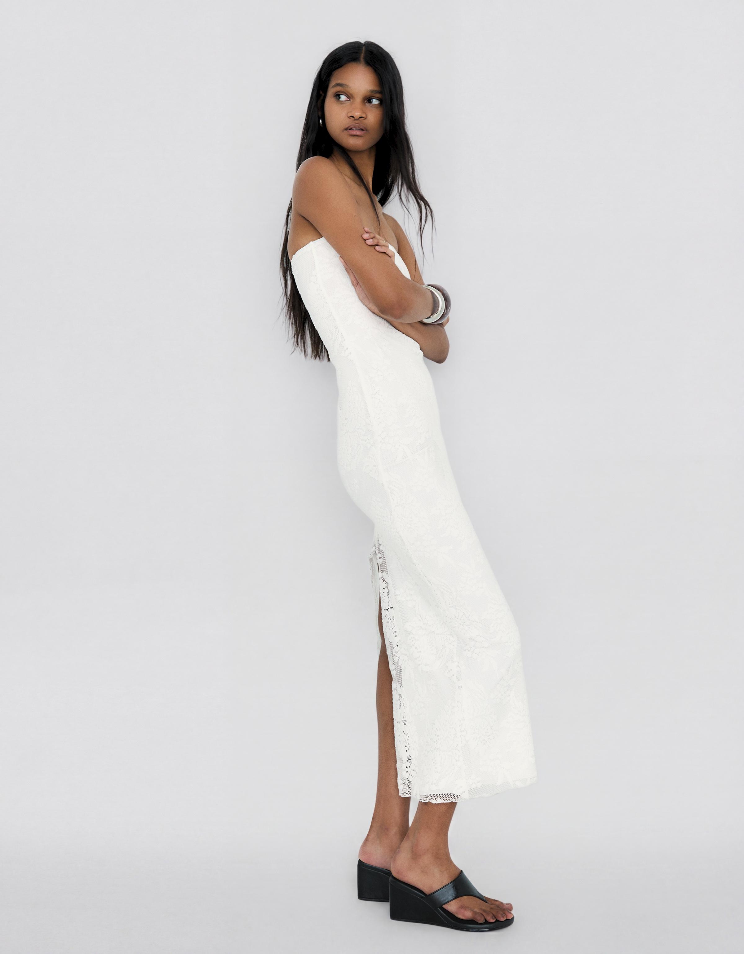 Rustic bandeau midi dress — Cream