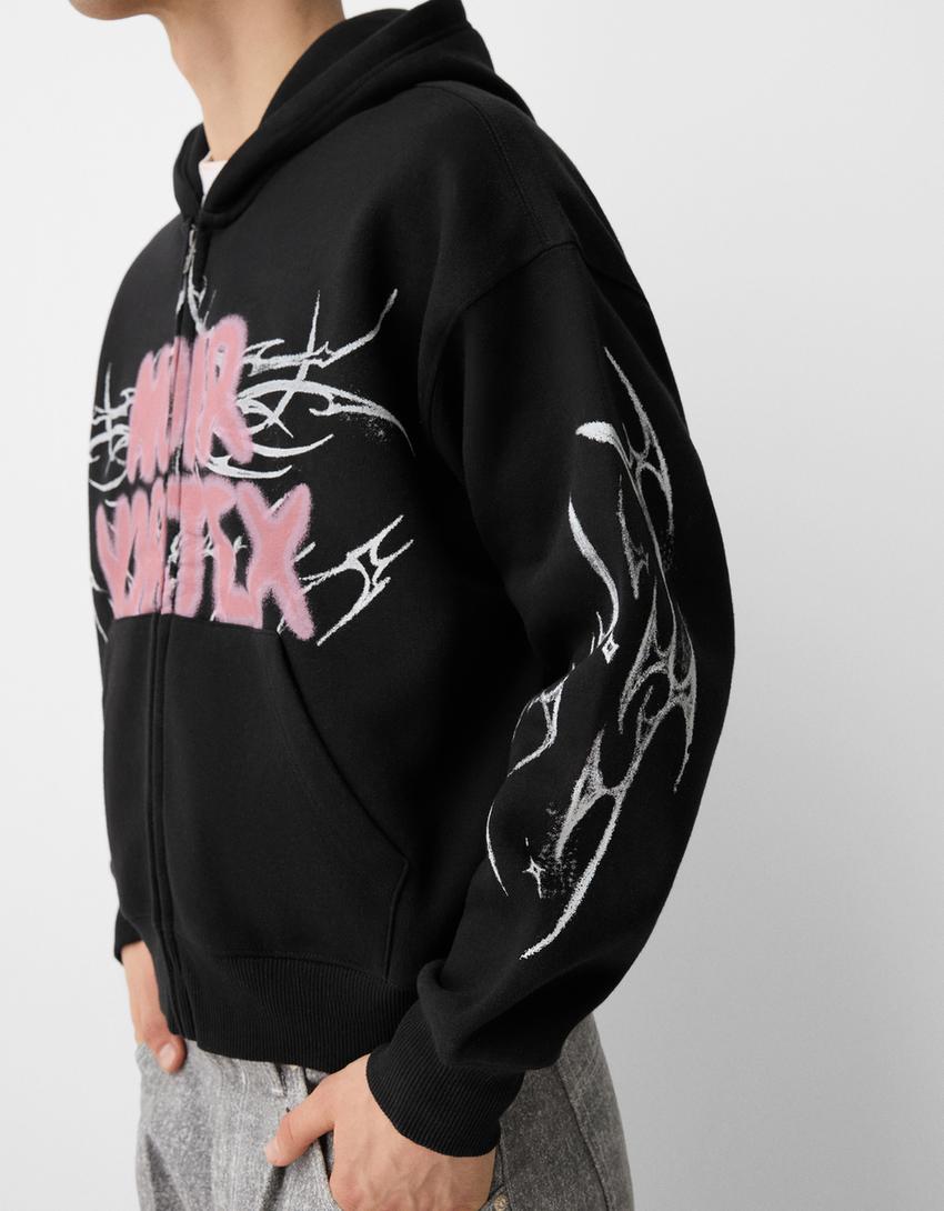 Sweat boxy imprimé fermeture Éclair-Gris-4