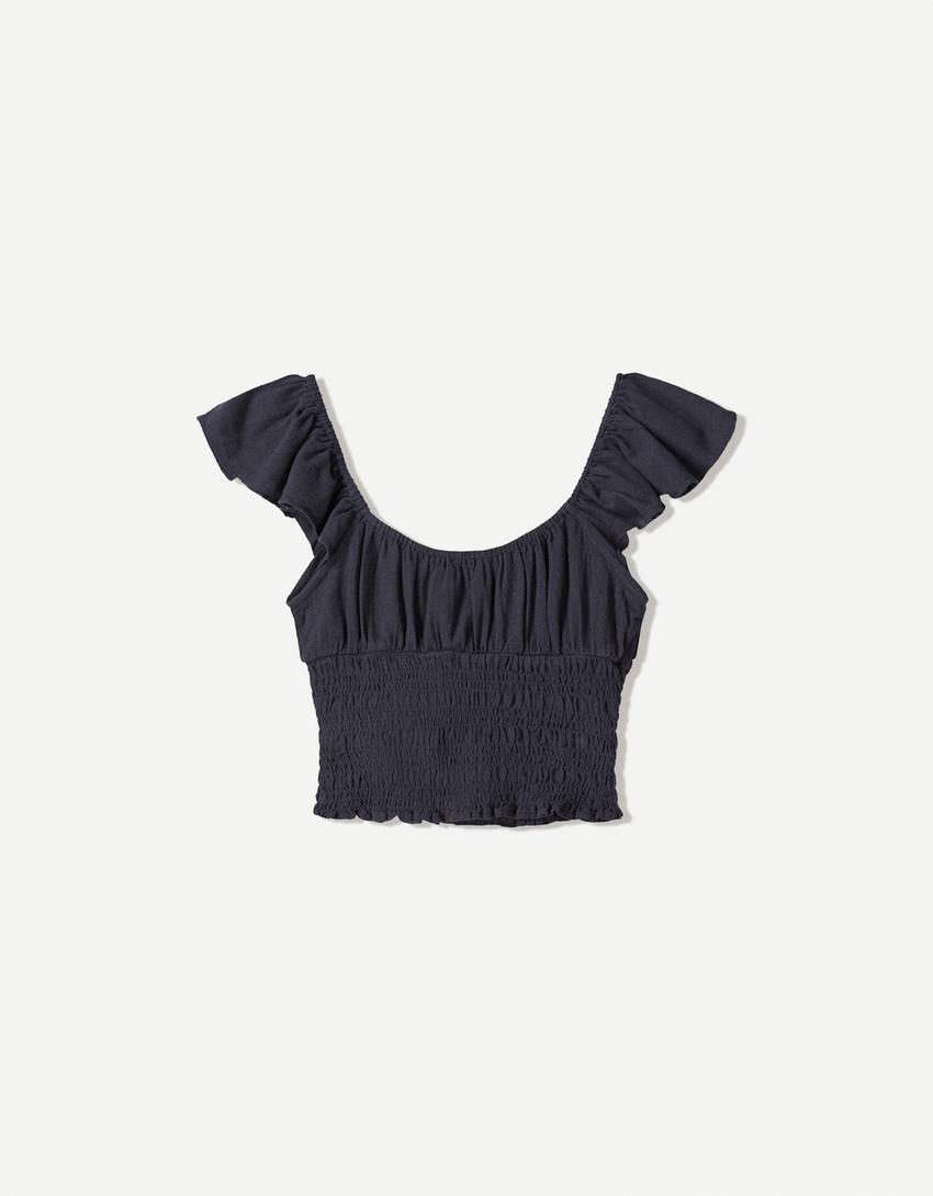 Top rustique froncé-Marine
