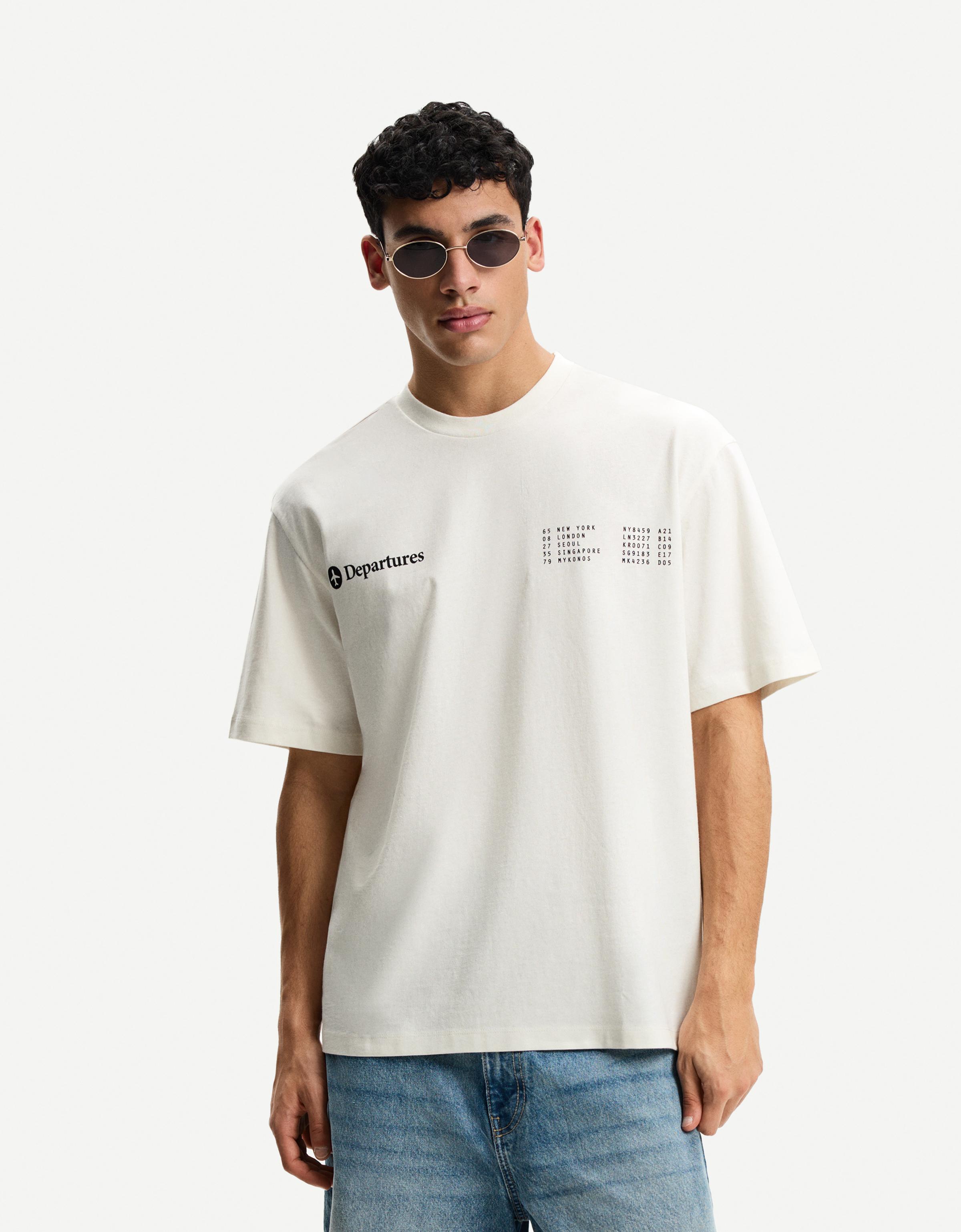 Bershka T-Shirt Mit Kurzen Ärmeln Und Print Herren S Grbrochenes Weiss