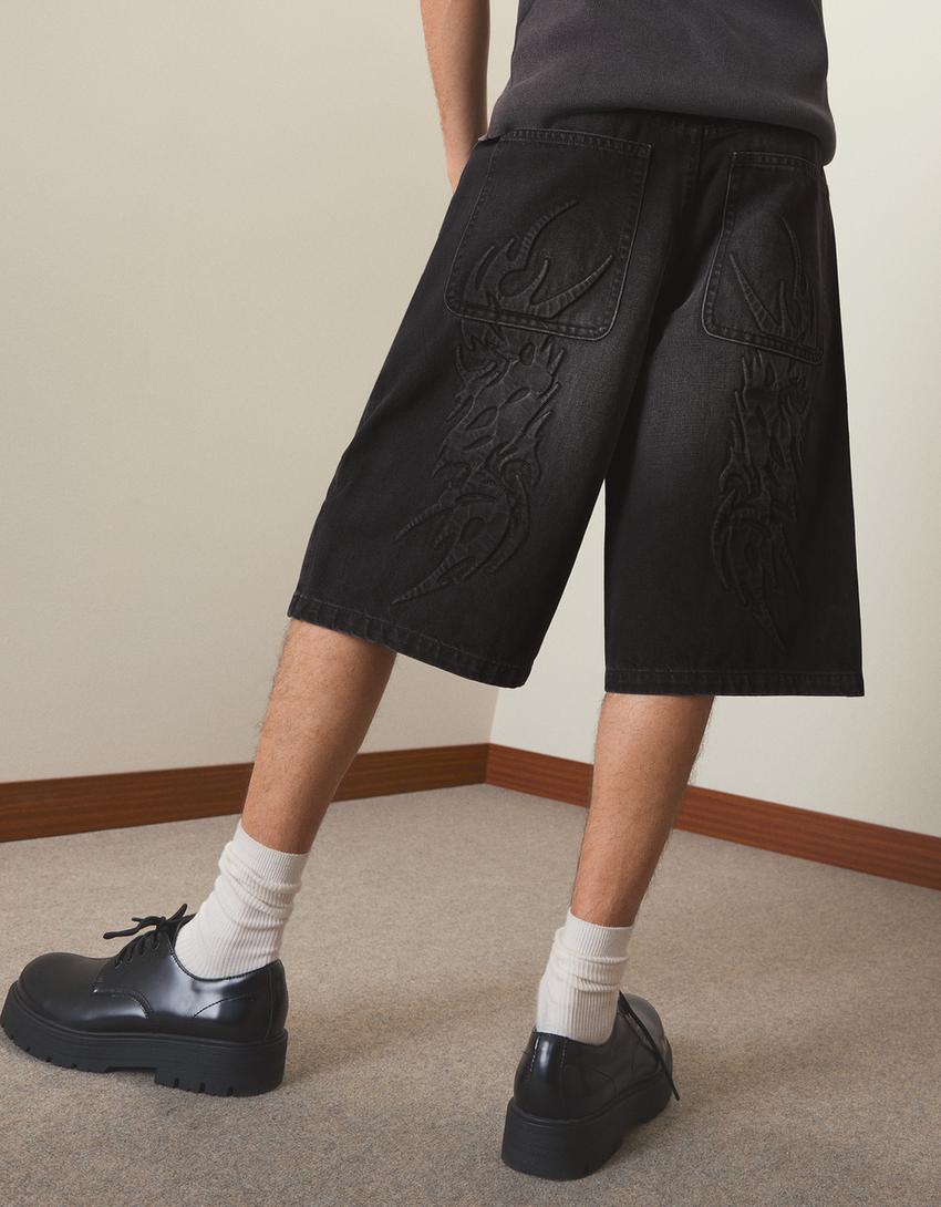 Bermudas denim baggy-Negro