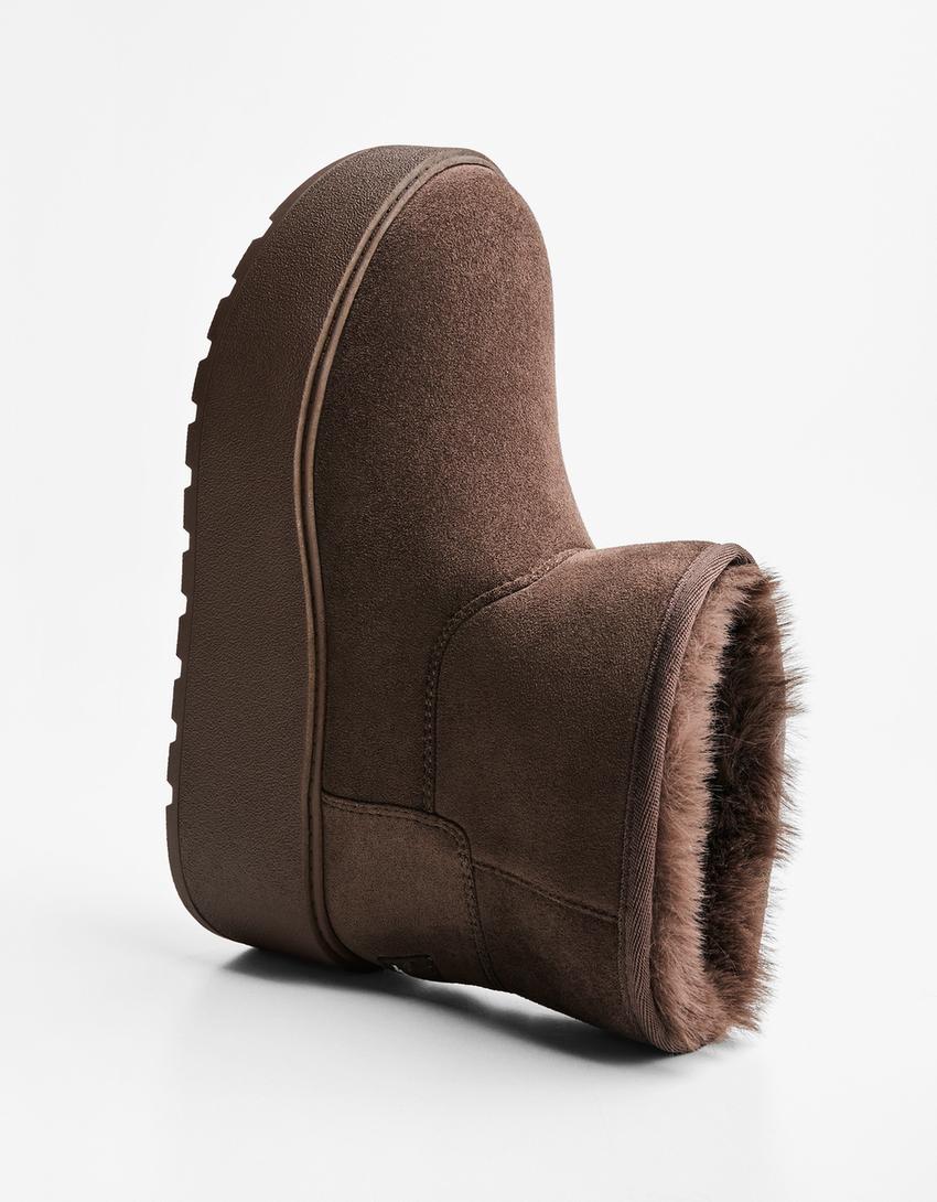 Botine îmblănite cu platformă-Ciocolată