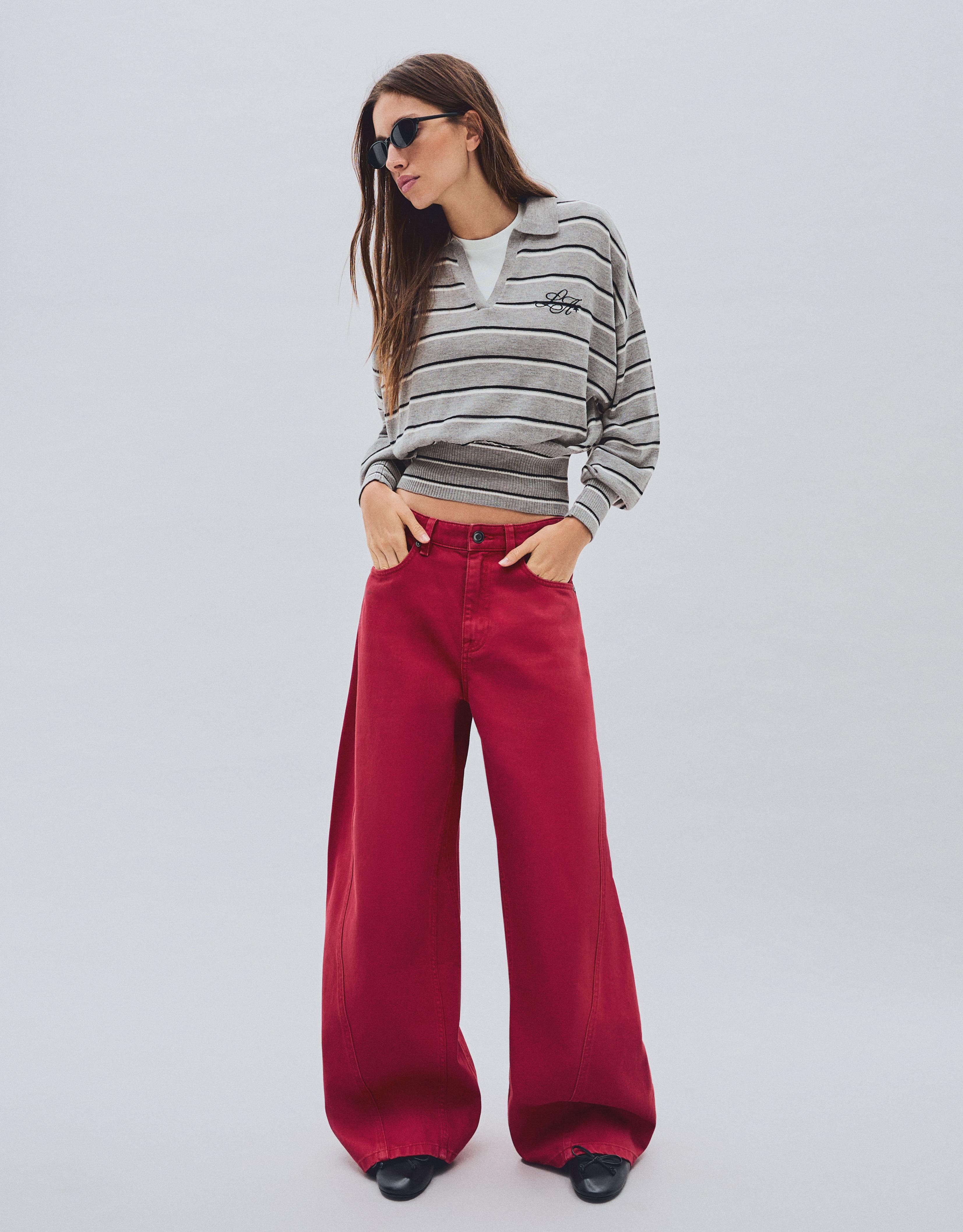 Ribbed polo collar jumper — Grey