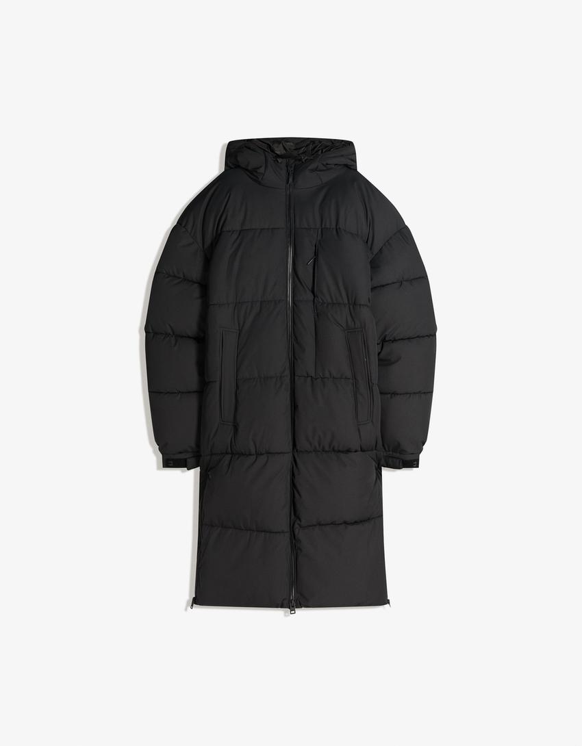 Long puffer coat-Black