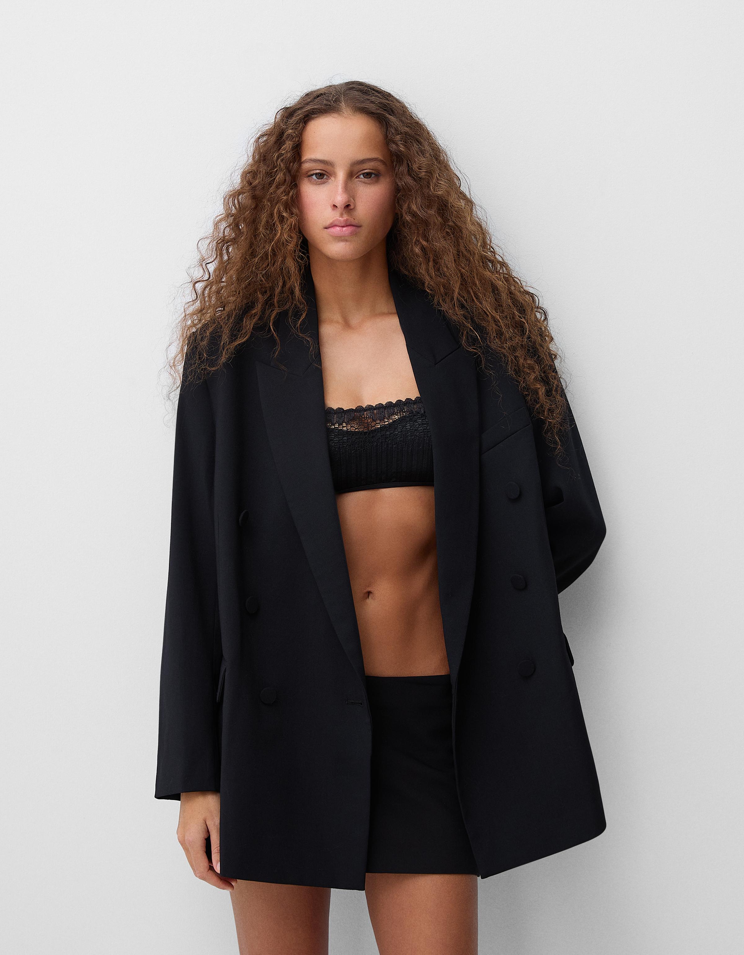 Bershka Oversize-Blazer Damen Xs Schwarz