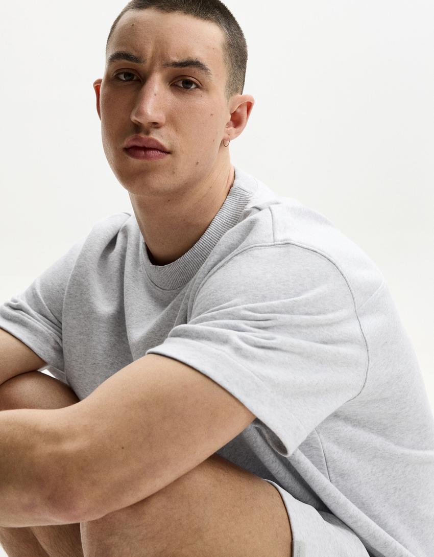 Short sleeve plush T-shirt-Grey-2