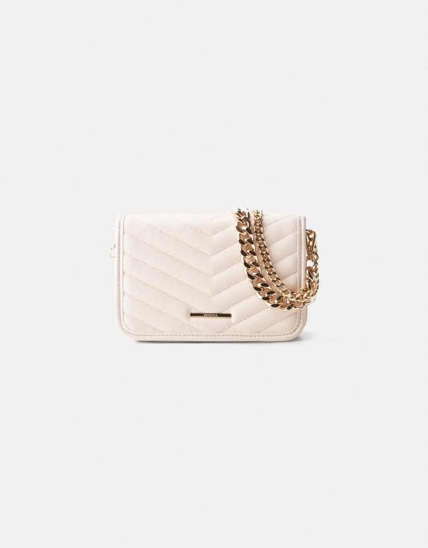 Quilted multi-way messenger bag with chain-Cream-4