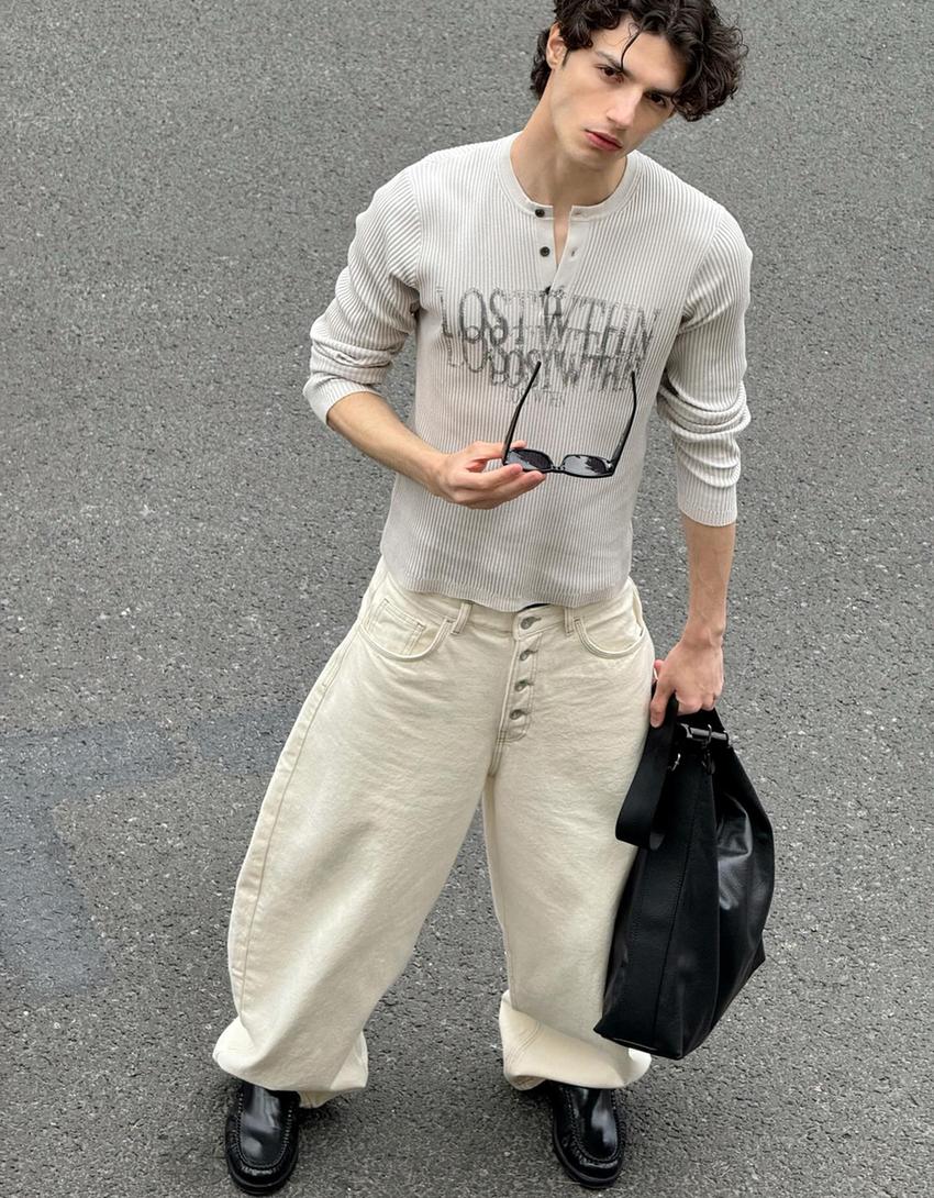 Pull à col tunisien imprimé-Gris