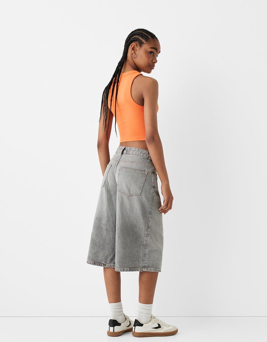 Fitilli kolsuz t-shirt-Turuncu-1