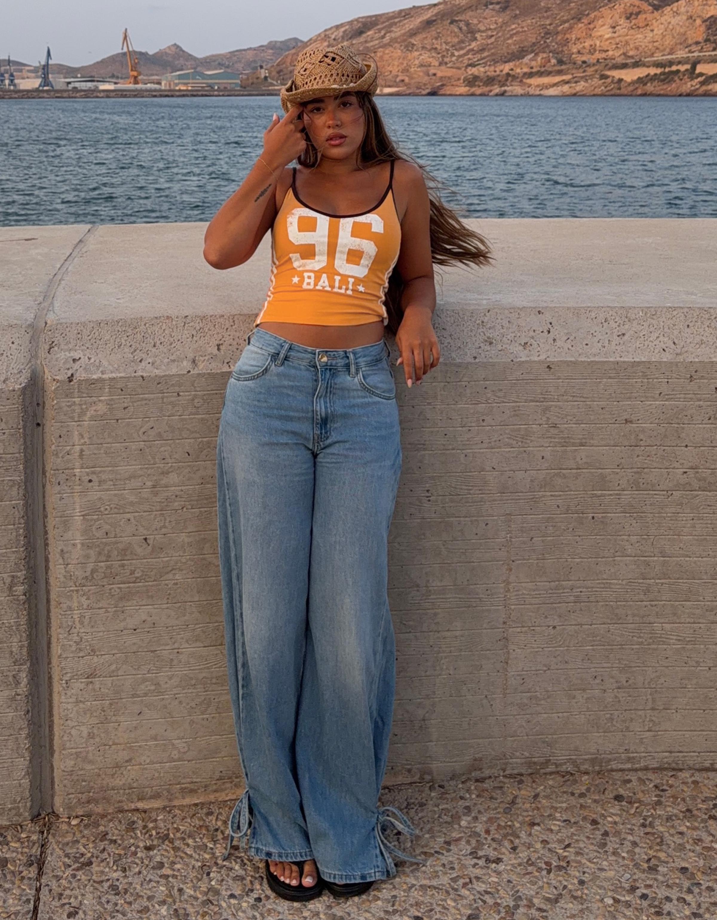 Printed strappy top — Orange
