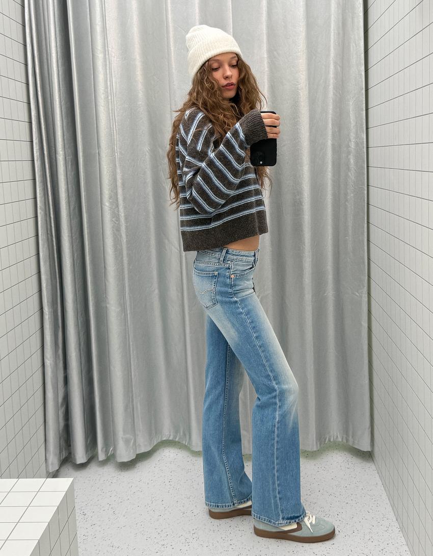 Jeans bootcut taille basse-Bleu lavé