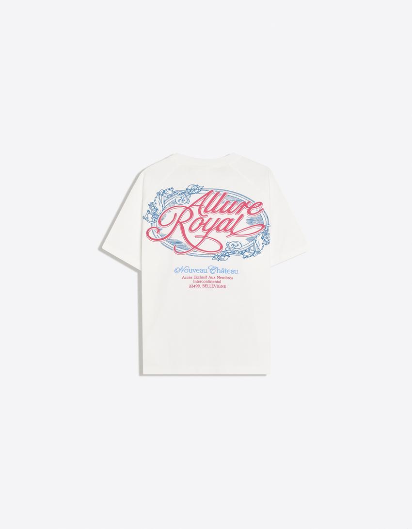 T-Shirt mit kurzen Raglanärmeln und Print-Grbrochenes Weiss