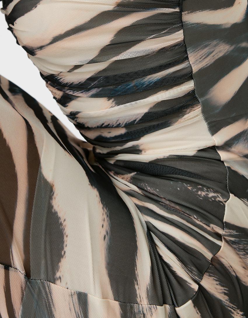 Tulle bandeau midi dress-Black-5