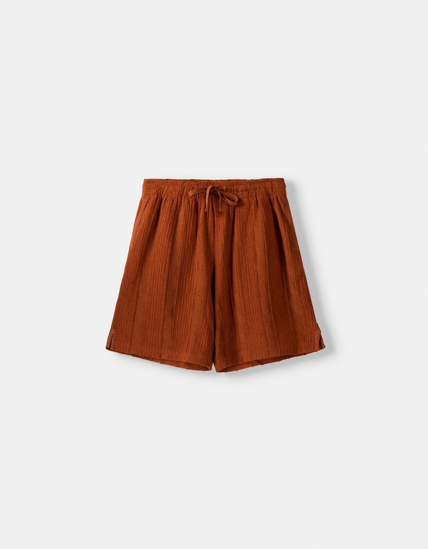 شورت برمودا جاكار من مزيج قطني-برتقالي داكن-5