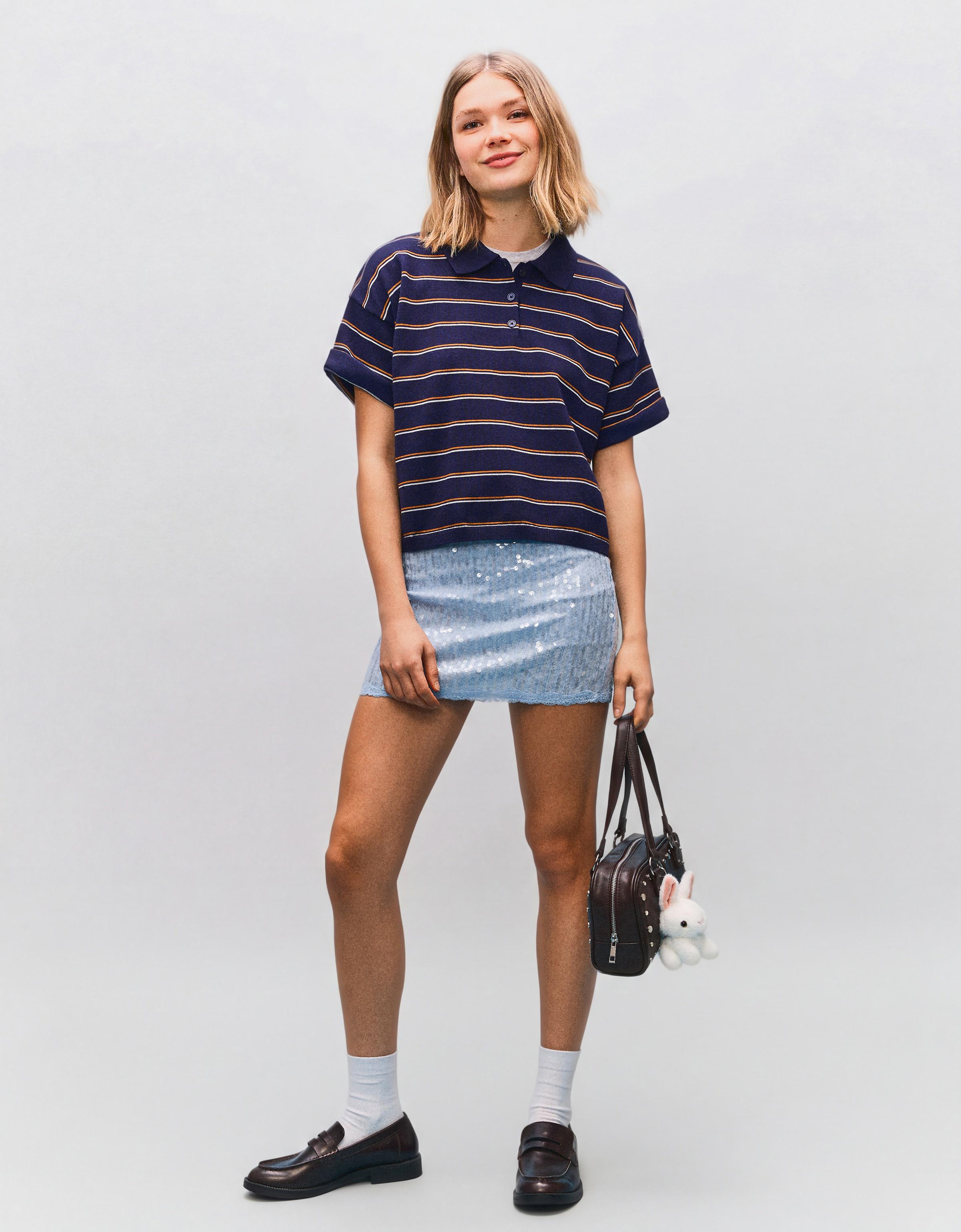 Sequin lace mini skirt — Light blue