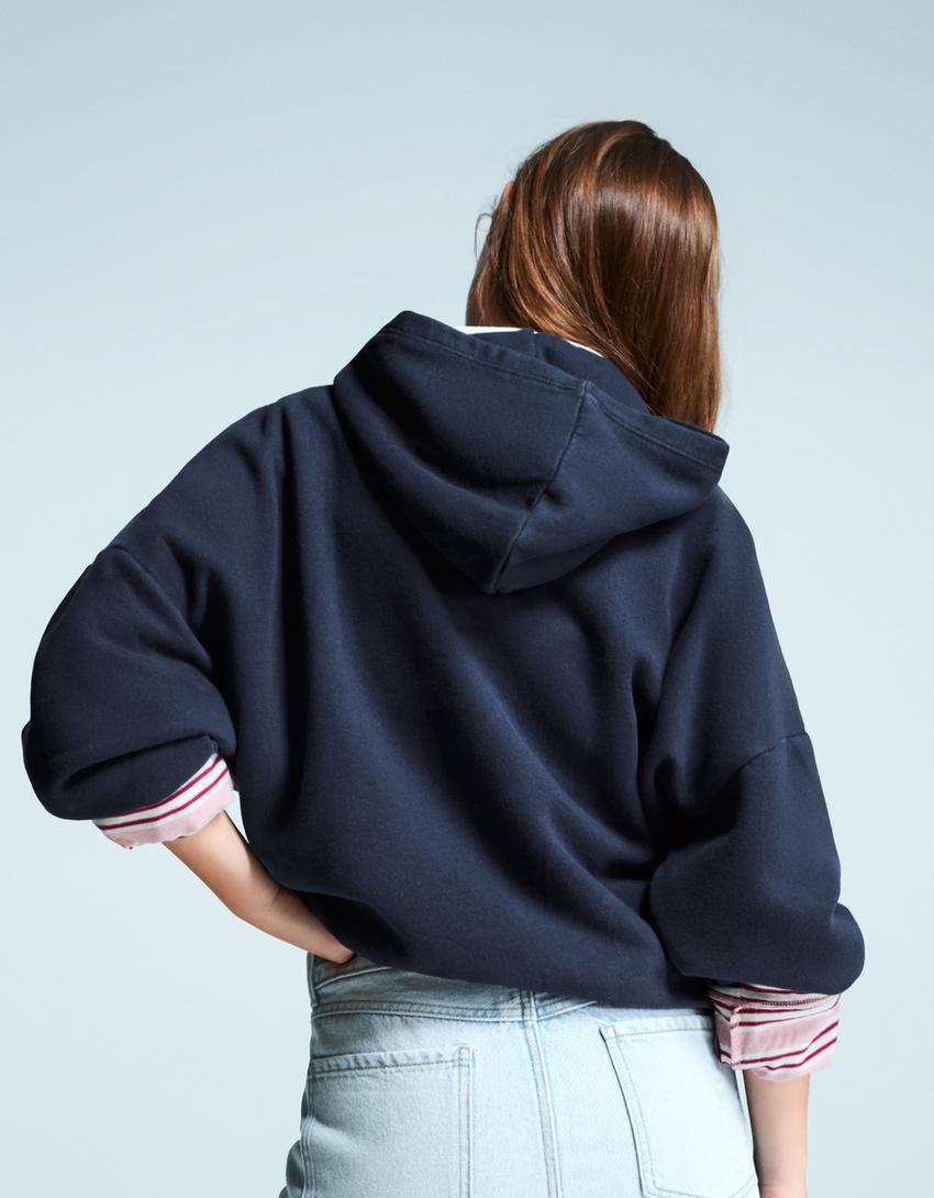 Sweat capuche imprimé-Marine